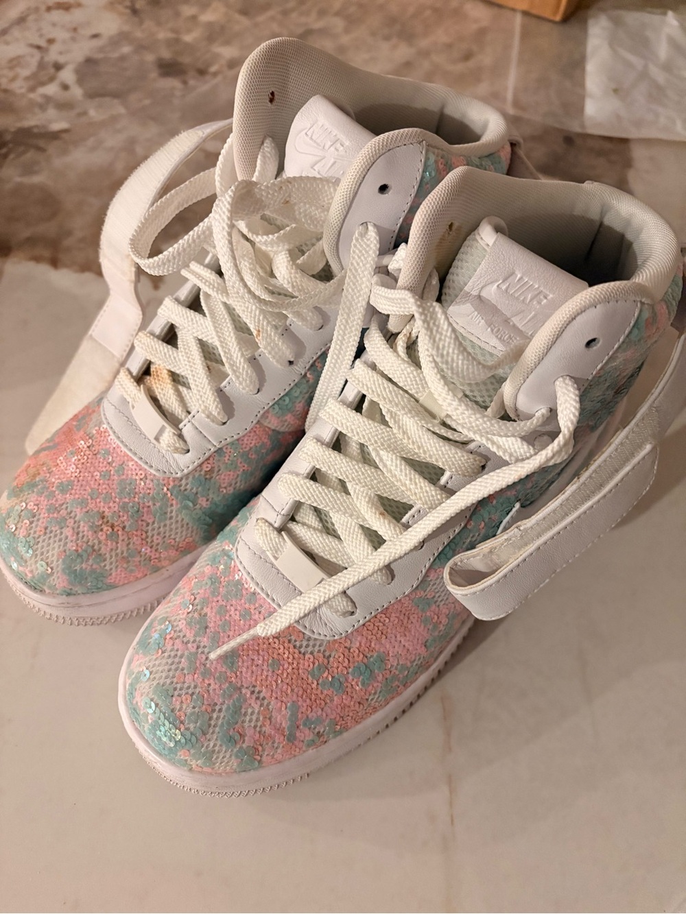 Nike AF1 Womens Cinderella High-Top Sneakers Pink & Mint Sequin Limited Edition